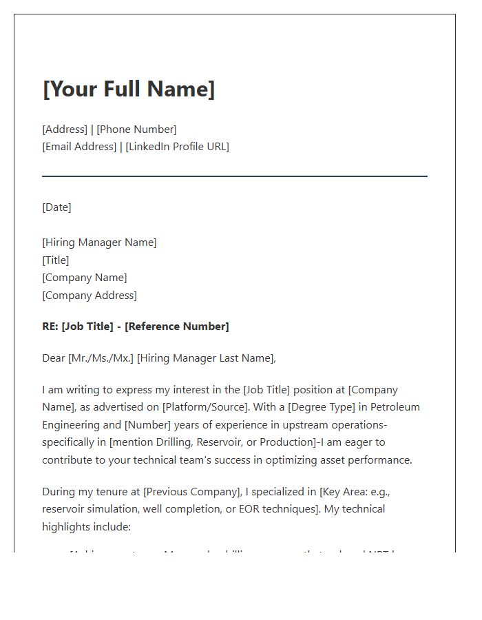 Upstream Sector Petroleum Engineer Cover Letter Template