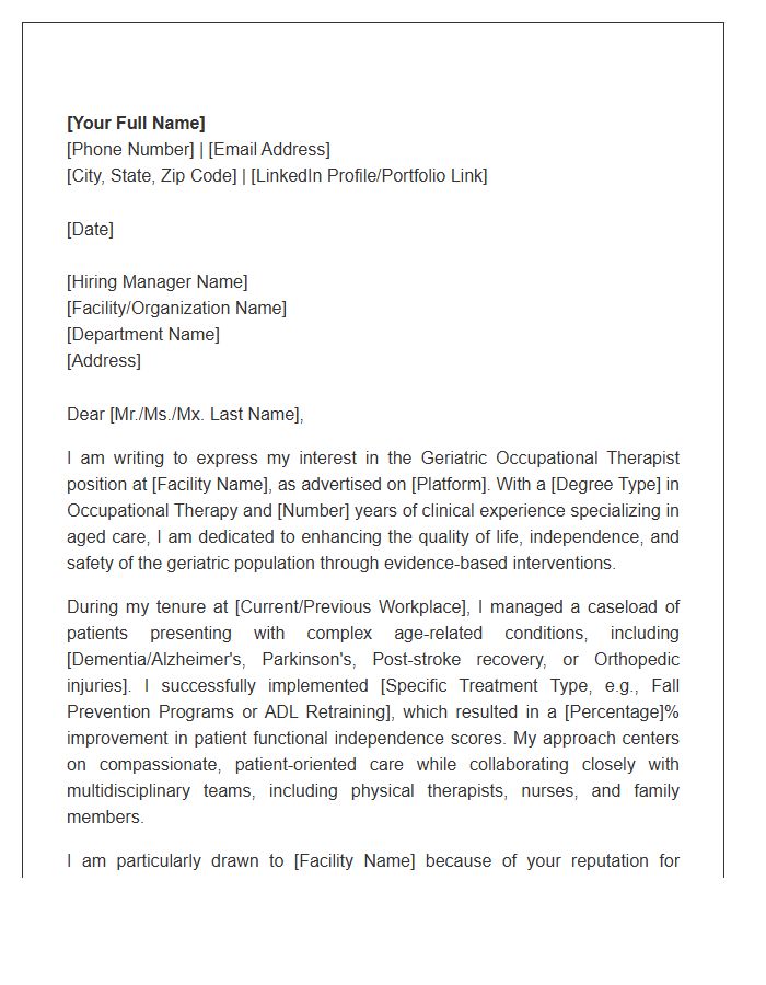 Geriatric Occupational Therapist Cover Letter Template