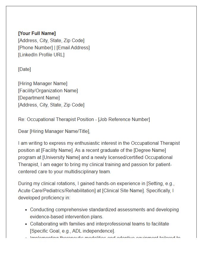 New Graduate Occupational Therapist Cover Letter Template