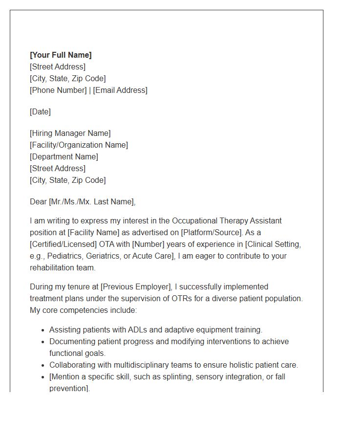 Occupational Therapy Assistant Cover Letter Template
