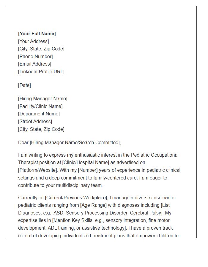 Pediatric Occupational Therapist Cover Letter Template