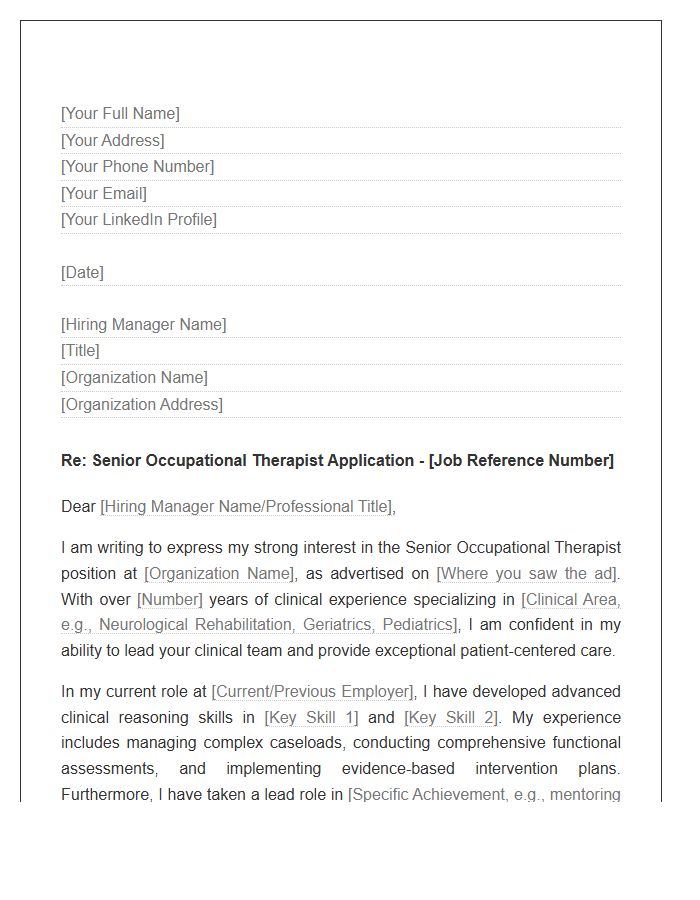 Senior Occupational Therapist Cover Letter Template