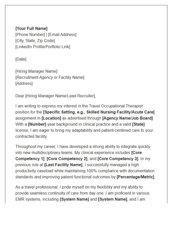 Travel Occupational Therapist Cover Letter Template