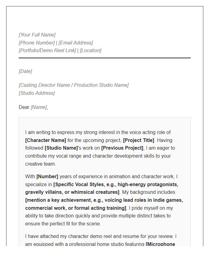 Animation Voice Actor Cover Letter Template