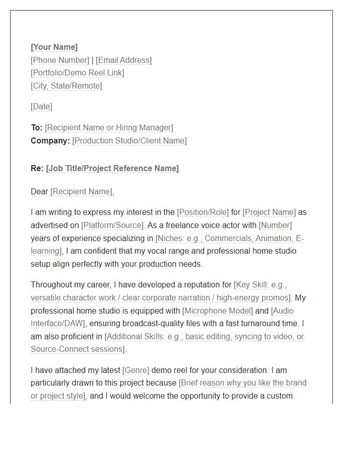 Freelance Voice Actor Cover Letter Template