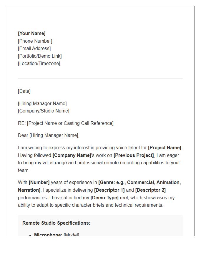 Remote Voice Actor Cover Letter Template