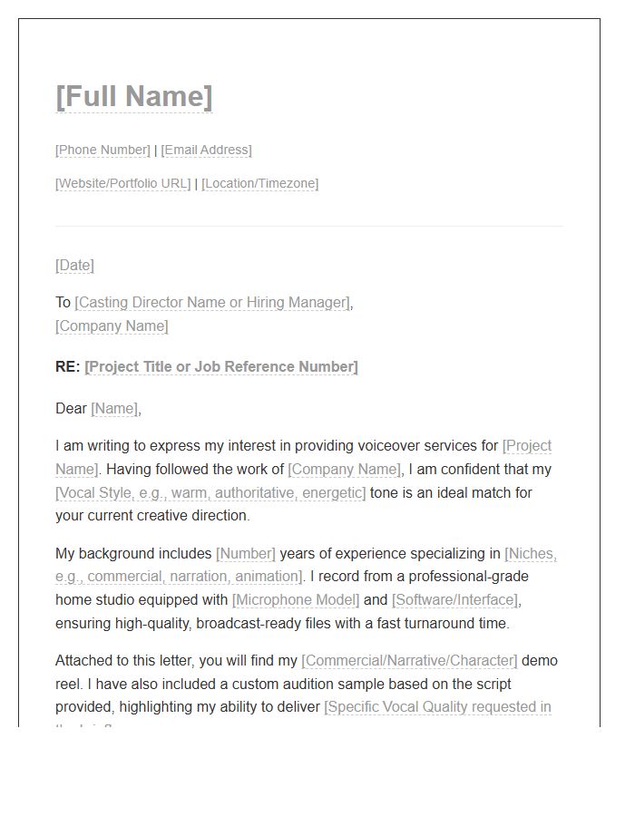 Voice Talent Portfolio Cover Letter Template