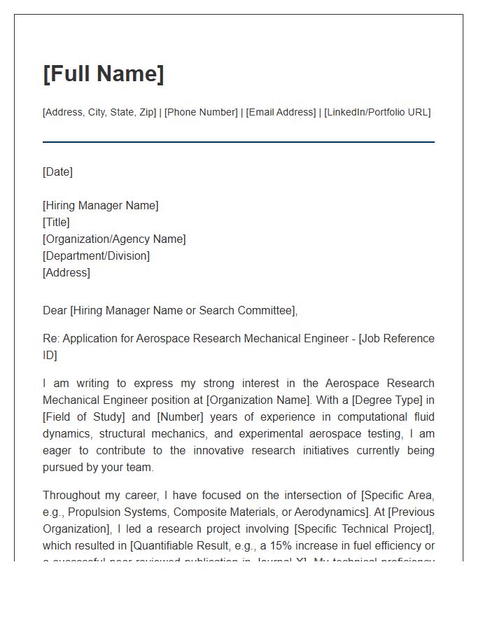 Aerospace Research Mechanical Engineer Professional Cover Letter Template