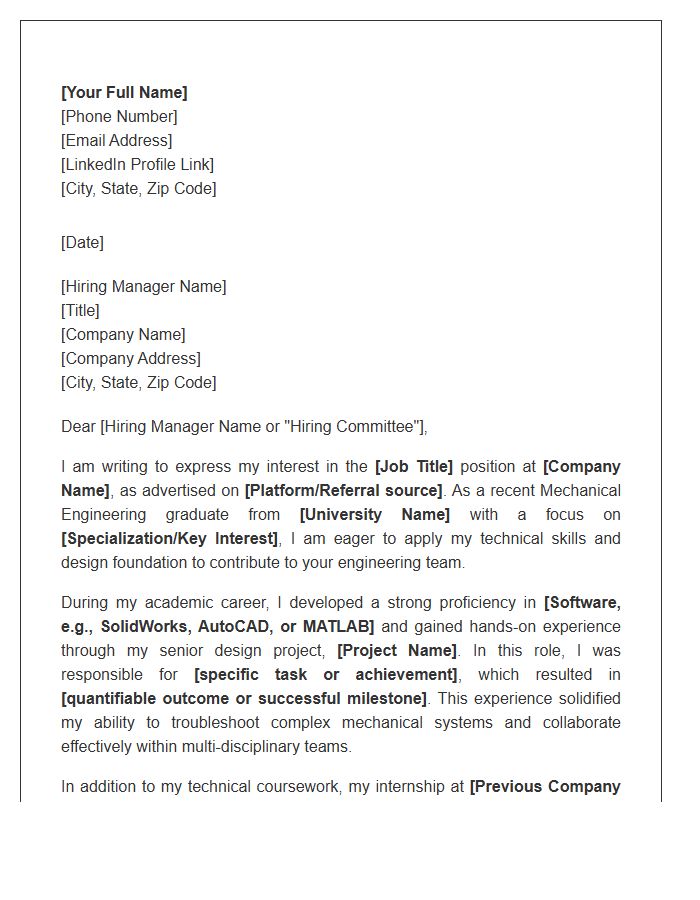 Entry Level Mechanical Engineer Professional Cover Letter Template