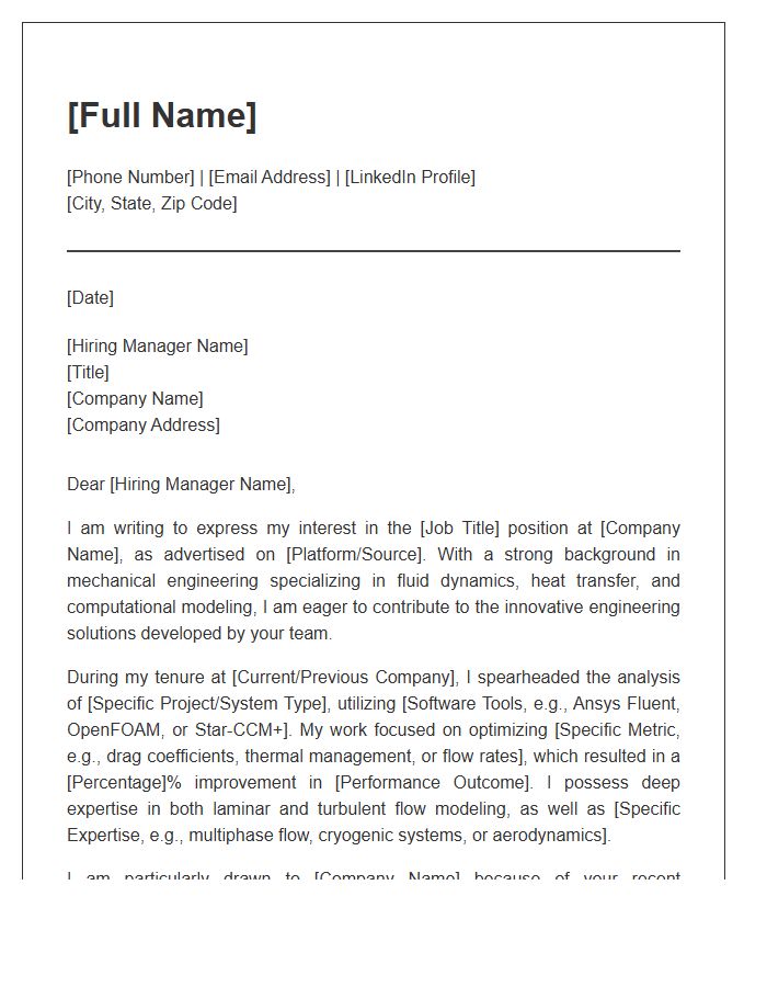 Fluid Dynamics Mechanical Engineer Professional Cover Letter Template