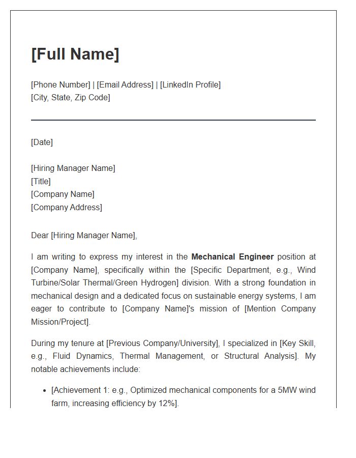 Renewable Energy Mechanical Engineer Professional Cover Letter Template