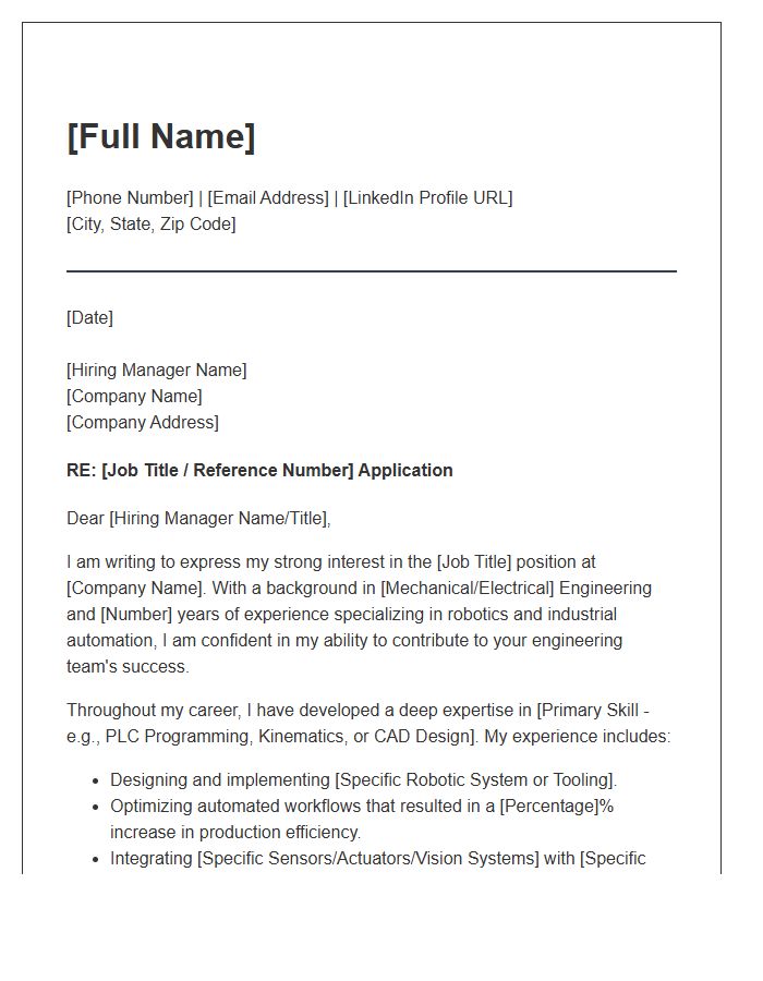 Robotics Automation Mechanical Engineer Professional Cover Letter Template