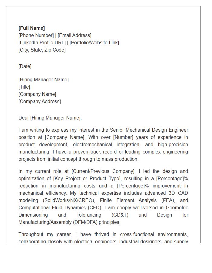 Senior Mechanical Design Engineer Professional Cover Letter Template