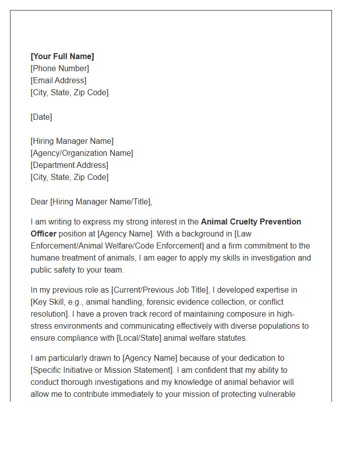 Animal Cruelty Prevention Officer Cover Letter Template
