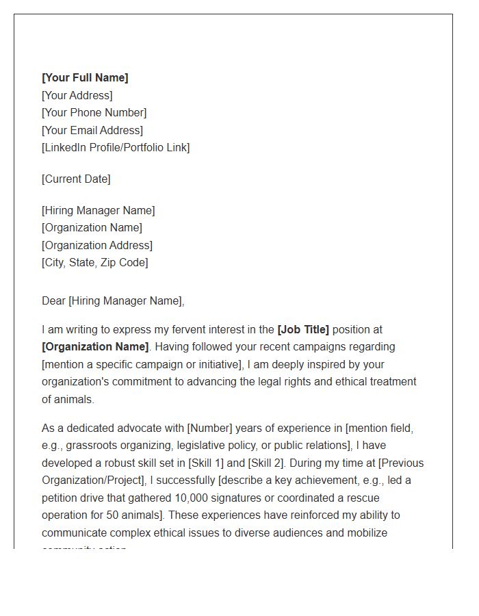 Animal Rights Activist Cover Letter Template