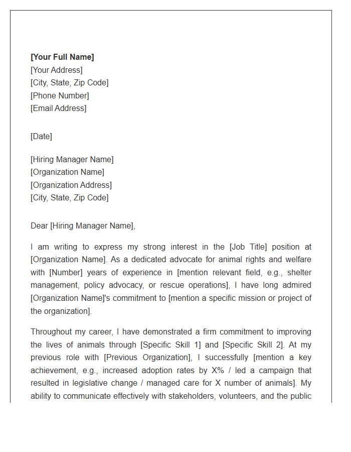Animal Welfare Advocate Cover Letter Template