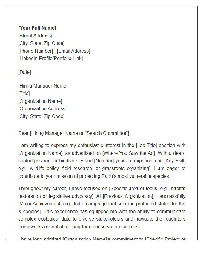 Endangered Species Protection Advocate Cover Letter Template