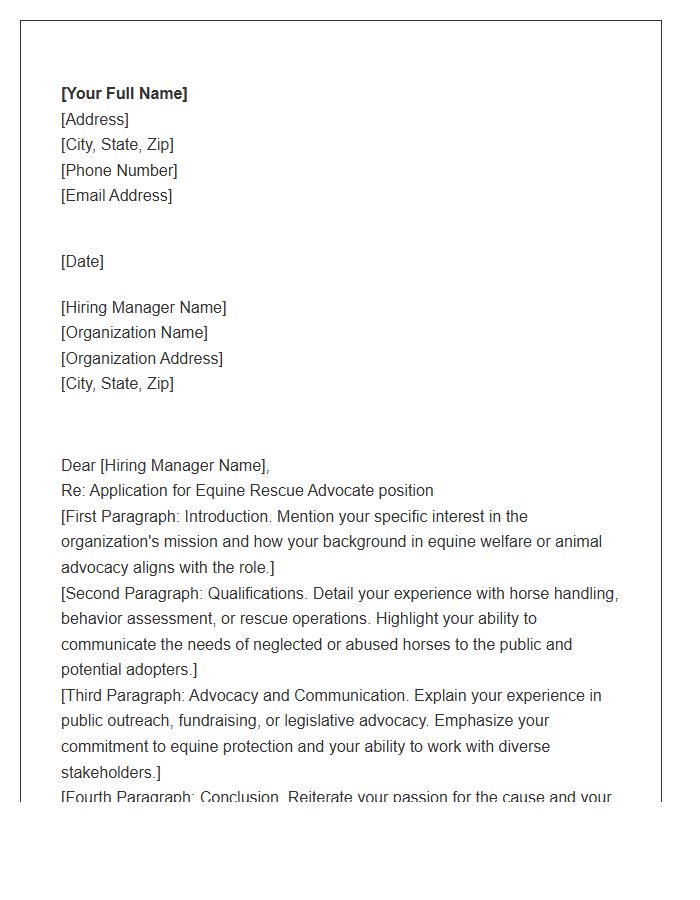 Equine Rescue Advocate Cover Letter Template