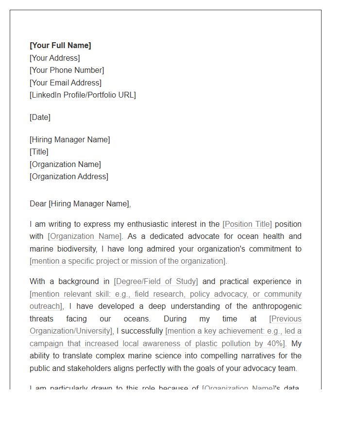 Marine Life Conservation Advocate Cover Letter Template