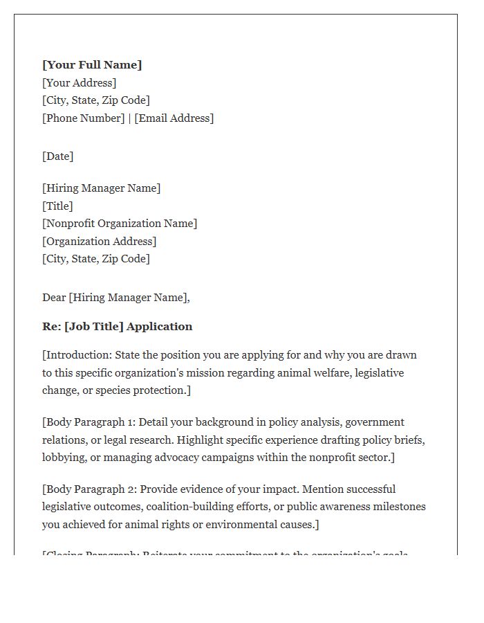 Nonprofit Animal Policy Advocate Cover Letter Template