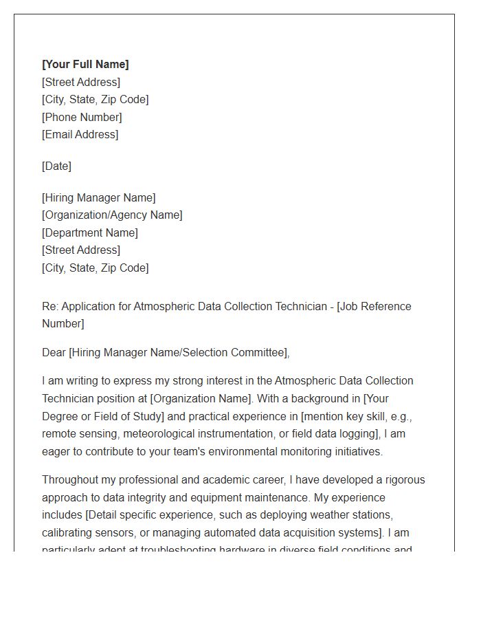 Atmospheric Data Collection Technician Cover Letter Template