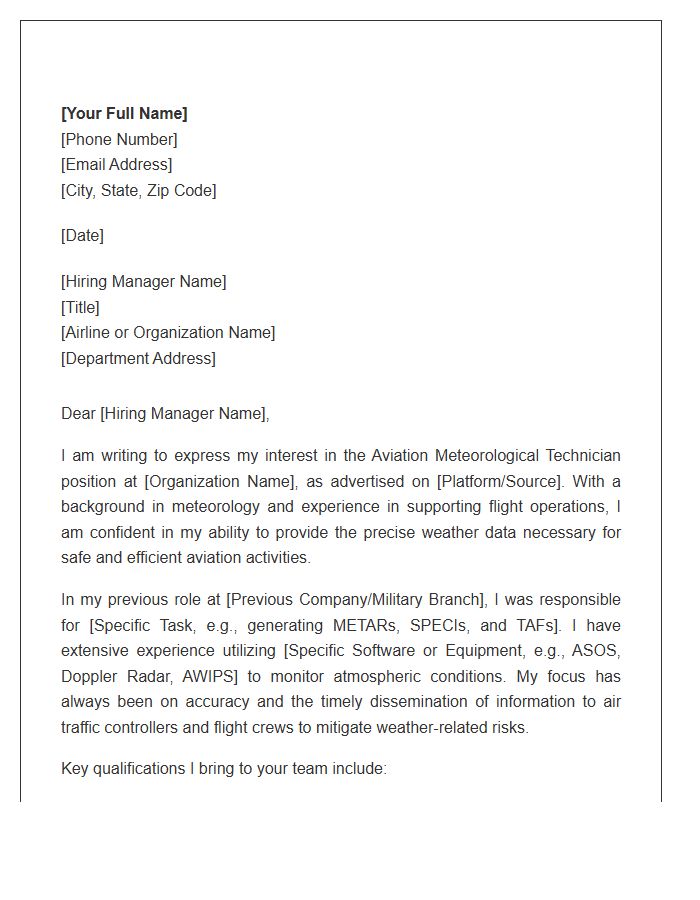 Aviation Meteorological Technician Cover Letter Template