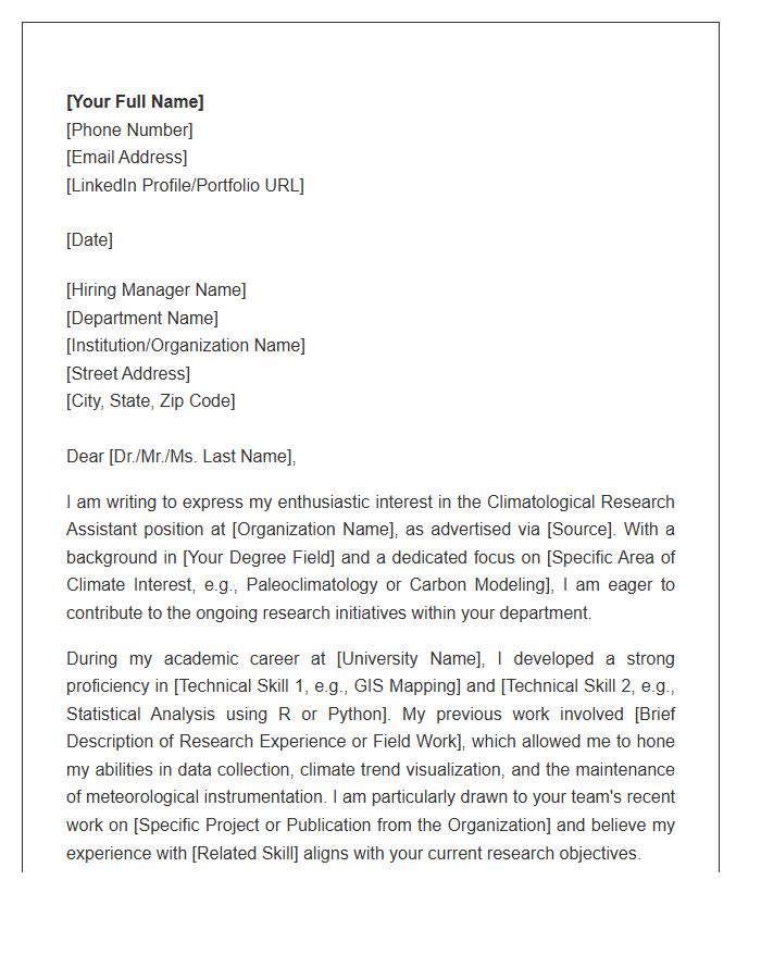 Climatological Research Assistant Cover Letter Template