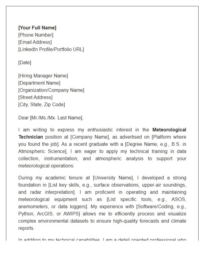 Entry Level Meteorological Technician Cover Letter Template