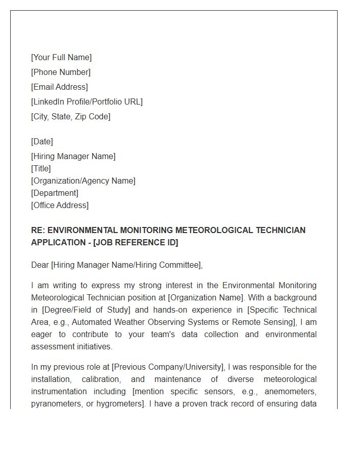 Environmental Monitoring Meteorological Technician Cover Letter Template