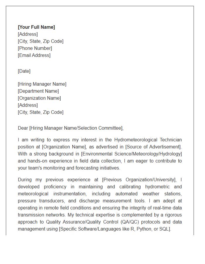 Hydrometeorological Technician Cover Letter Template