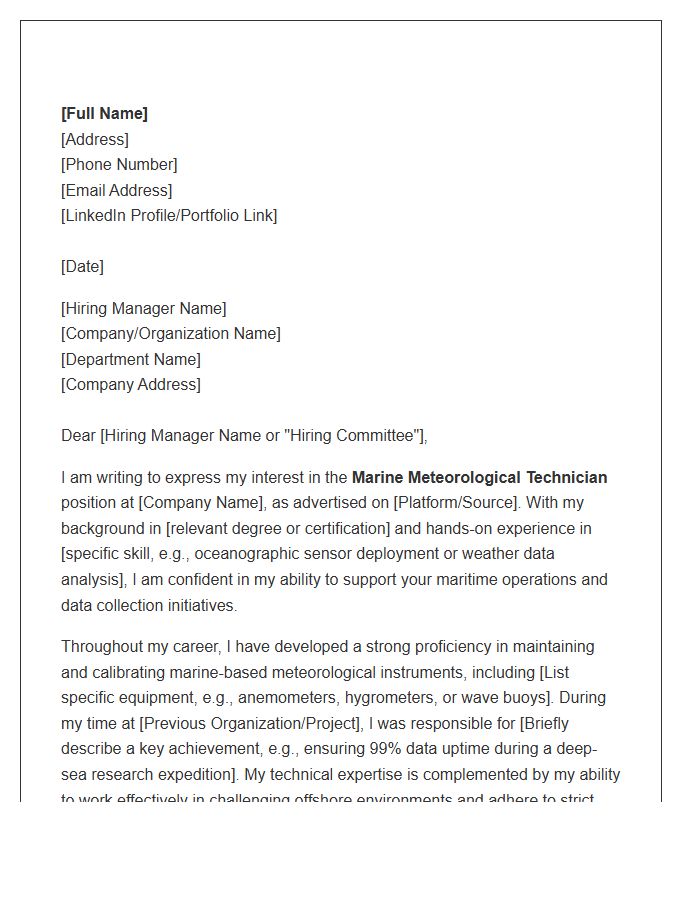 Marine Meteorological Technician Cover Letter Template