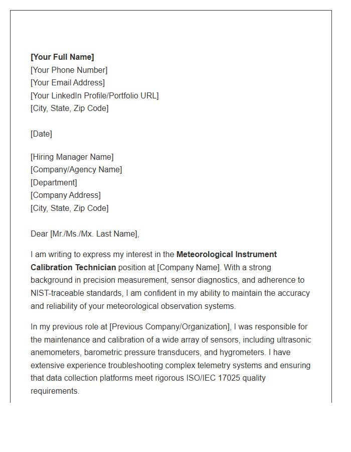 Meteorological Instrument Calibration Technician Cover Letter Template