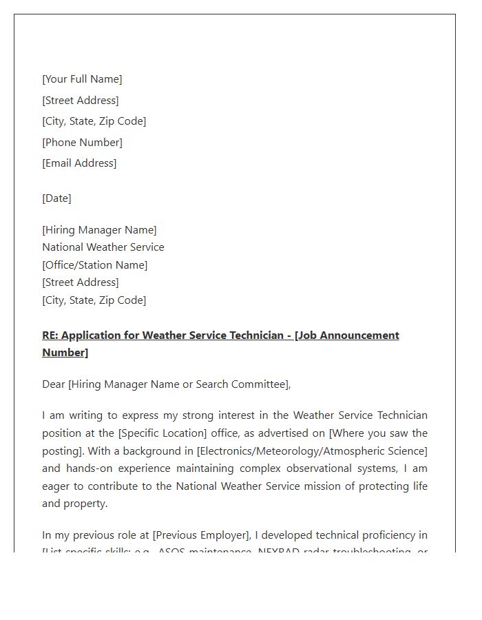 National Weather Service Technician Cover Letter Template