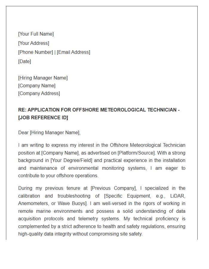 Offshore Meteorological Technician Cover Letter Template