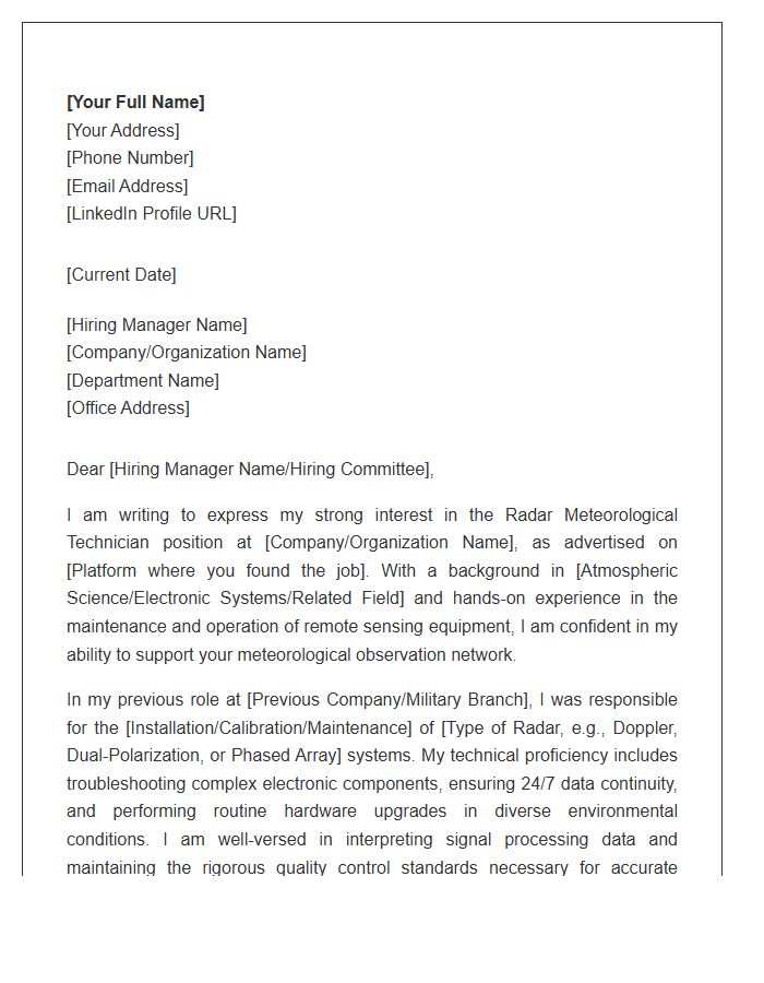 Radar Meteorological Technician Cover Letter Template