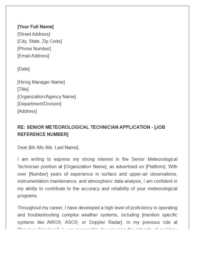 Senior Meteorological Technician Cover Letter Template