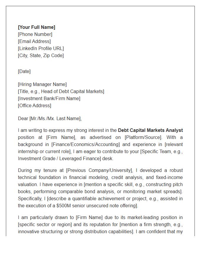 Debt Capital Markets Analyst Cover Letter Template