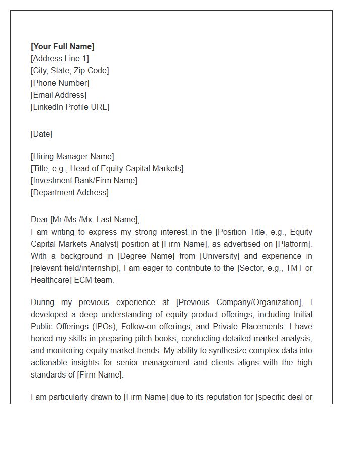 Equity Capital Markets Analyst Cover Letter Template
