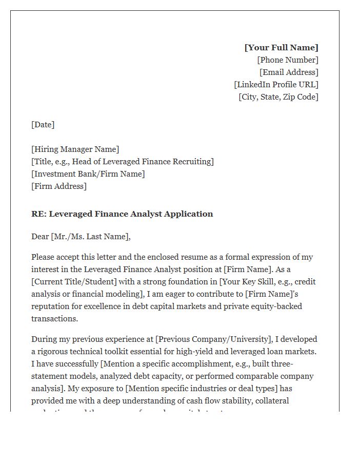 Leveraged Finance Analyst Cover Letter Template
