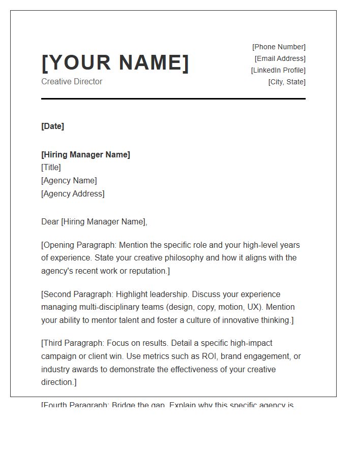 Agency Creative Director Cover Letter Template Modern Design
