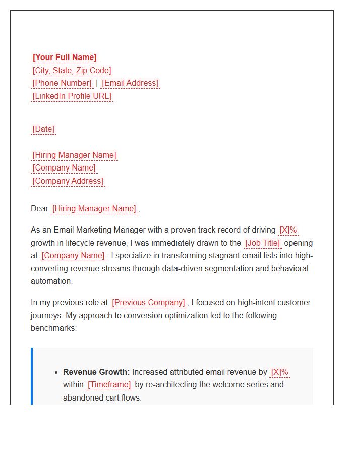 Email Marketing Manager Cover Letter Template Conversion Centric
