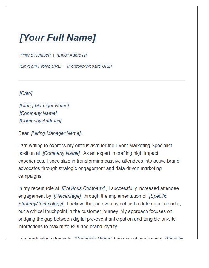 Event Marketing Specialist Cover Letter Template Engagement Focused