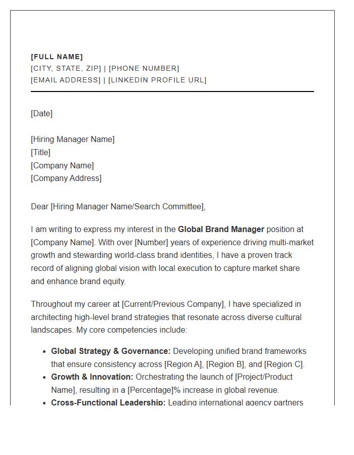 Global Brand Manager Cover Letter Template Executive Level
