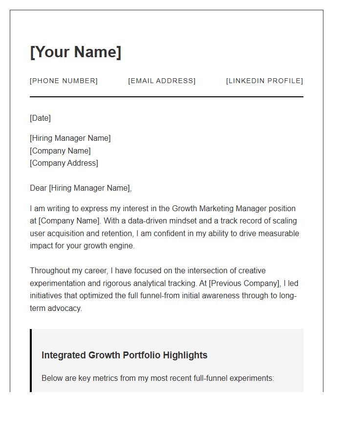 Growth Marketing Manager Cover Letter Template Portfolio Integrated