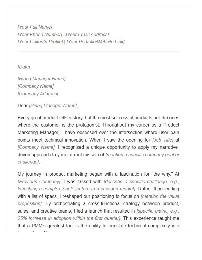 Product Marketing Manager Cover Letter Template Narrative Style