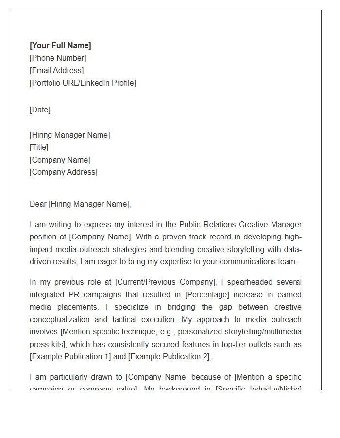 Public Relations Creative Manager Cover Letter Template Media Outreach