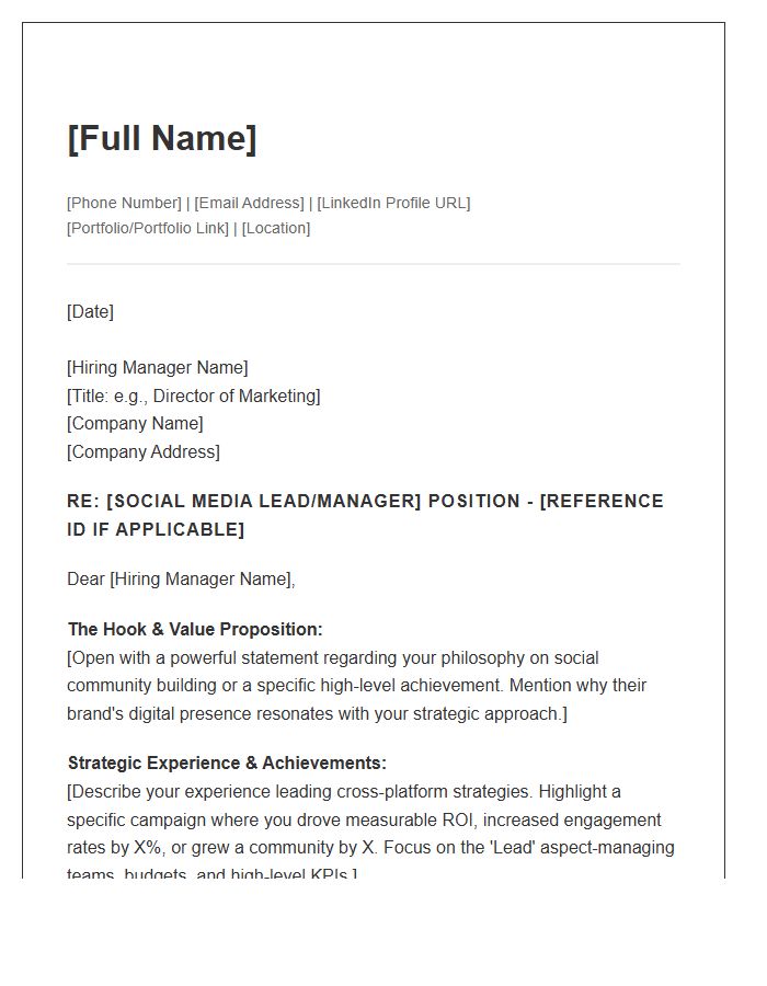 Social Media Lead Cover Letter Template Strategic Layout