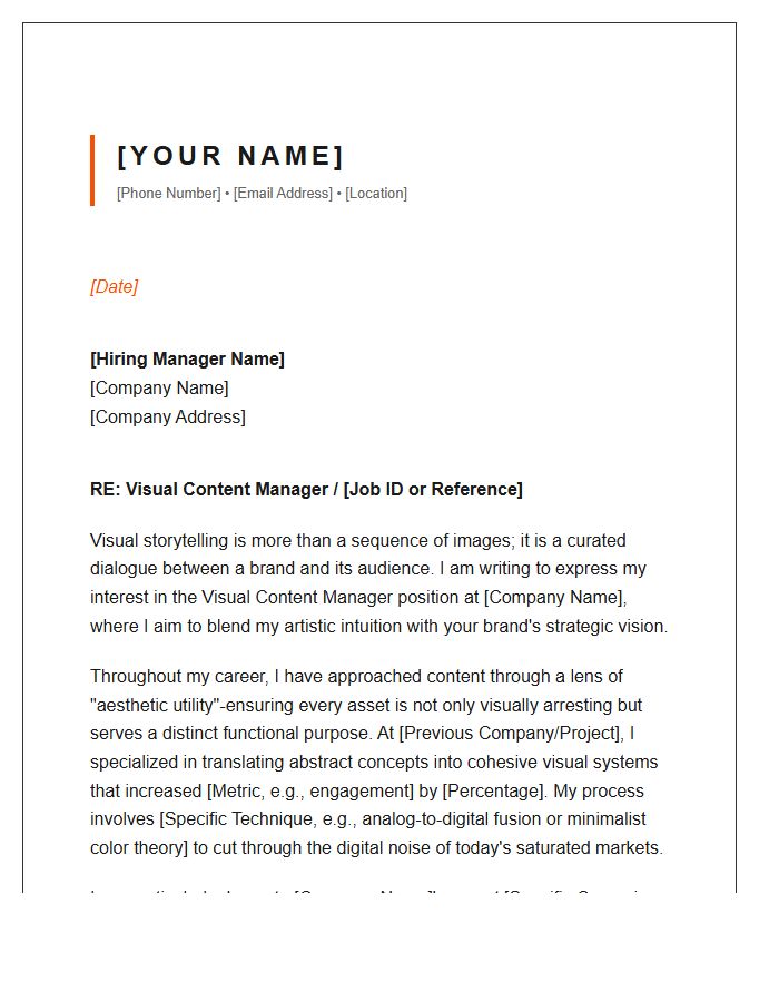 Visual Content Manager Cover Letter Template Artistic Approach