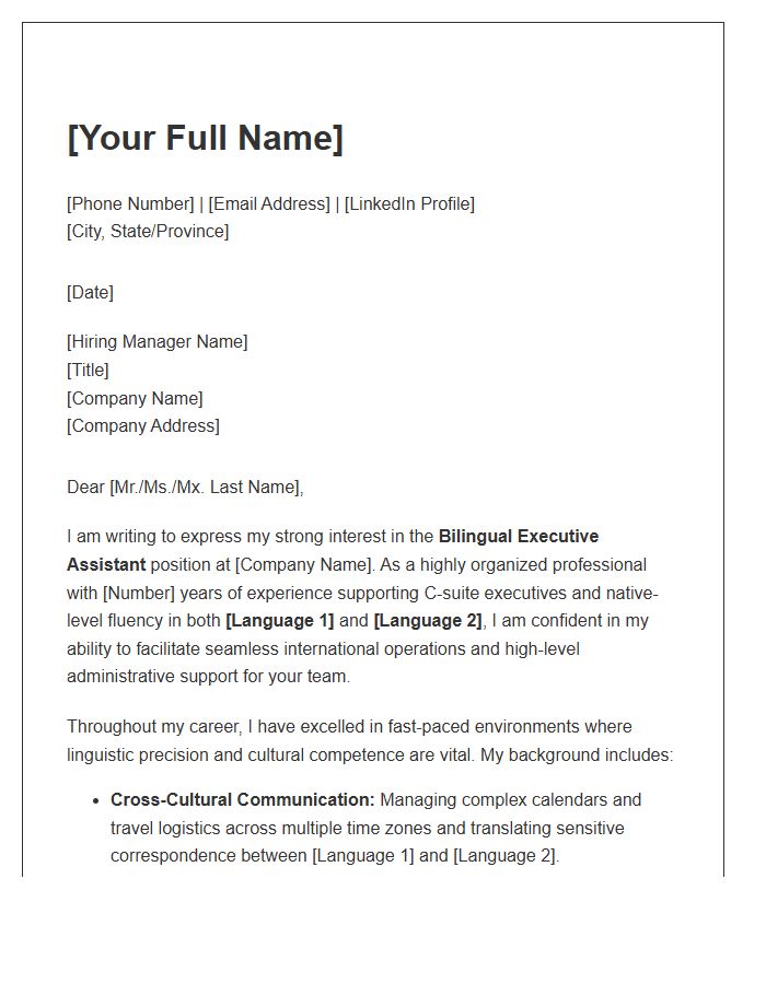 Bilingual Executive Assistant Cover Letter Template