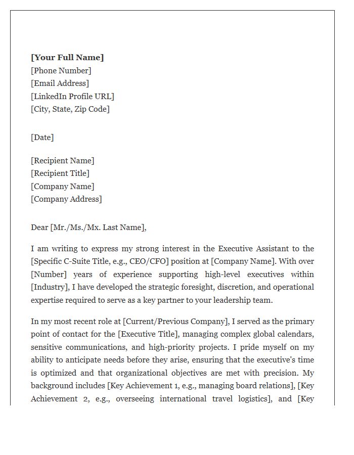 C-Suite Executive Assistant Cover Letter Template